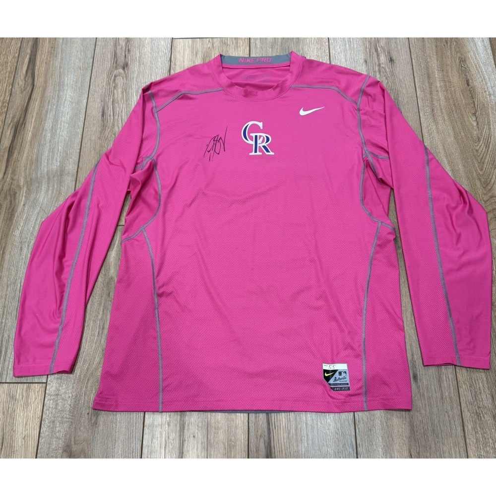 Jon Gray Autograph Colorado Rockies Nike Pro Shirt Fitted Dri Fit Pink Size XL